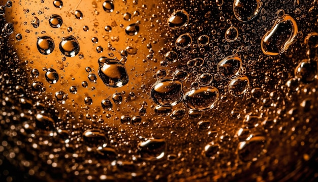 Golden beer bubbles splash on wet glass generated by AI