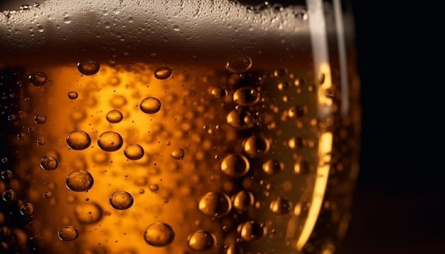 Photo golden beer glass with frothy bubbles generated by ai