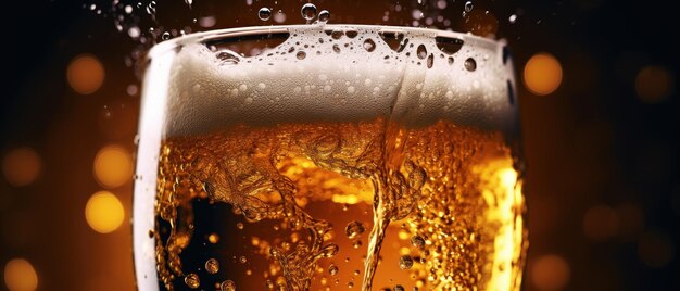 Golden beer pour frothy head effervescent allure Closeup of lively beer bubbles AI Generative