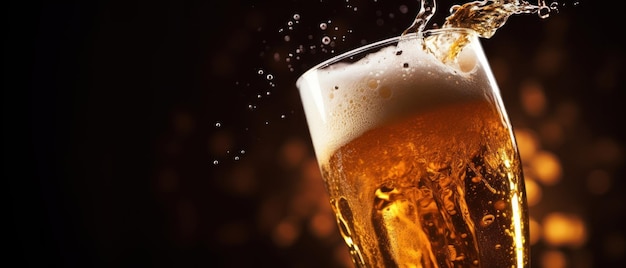 Golden beer pour frothy head effervescent allure Closeup of lively beer bubbles AI Generative