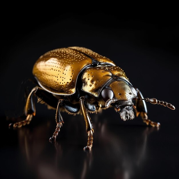 Photo golden beetle isolated on black closeup macro unusual amazing insect