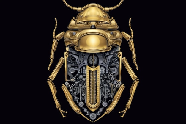 Golden beetle wearing a helmet on its head Generative AI