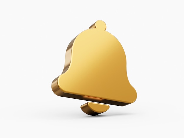 Golden bell 3d notification bell icon isolated on white background 3d illustration