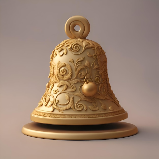 Photo golden bell on a gray background 3d rendering high resolution image