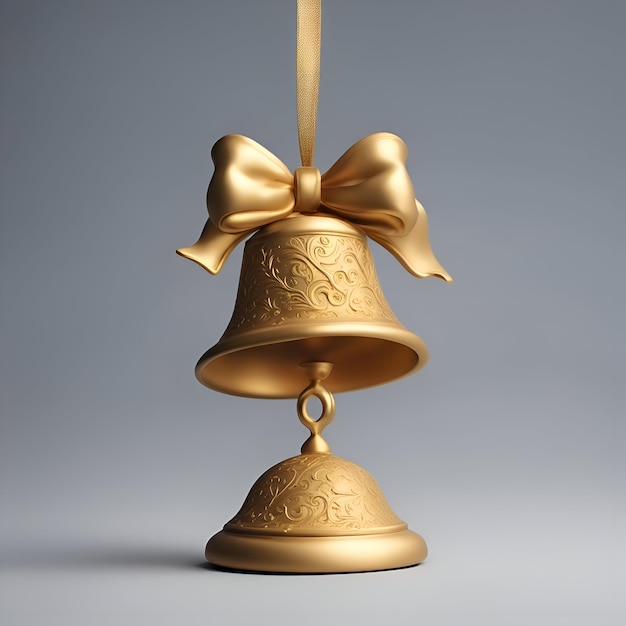 Golden bell with a bow on a gray background 3d rendering