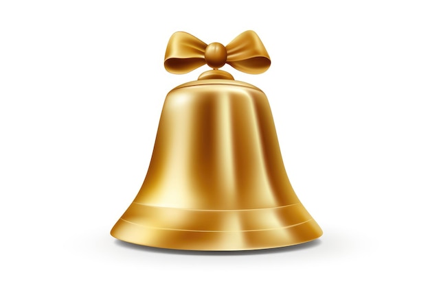 Golden bell with a bowMetal bell on a white background