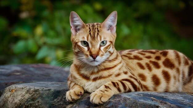 Golden bengal cat on brown