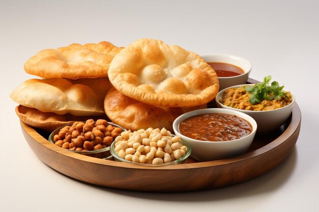 Foto golden bhature indulgence on white background chole bhature picture photography