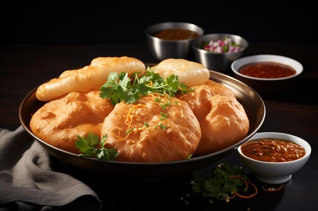 Golden Bhature Indulgence On white background Chole Bhature picture photography