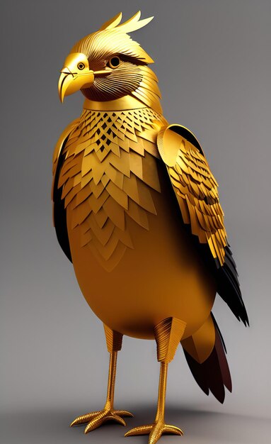 A golden bird with a gold tail and feathers