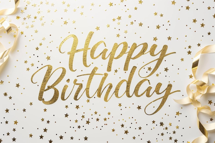 Photo golden birthday banner with sparkling stars