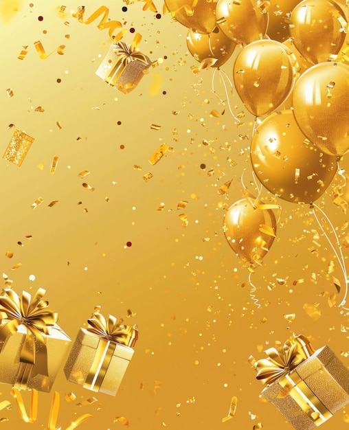 золотая открытка на день рождения с золотыми шарами