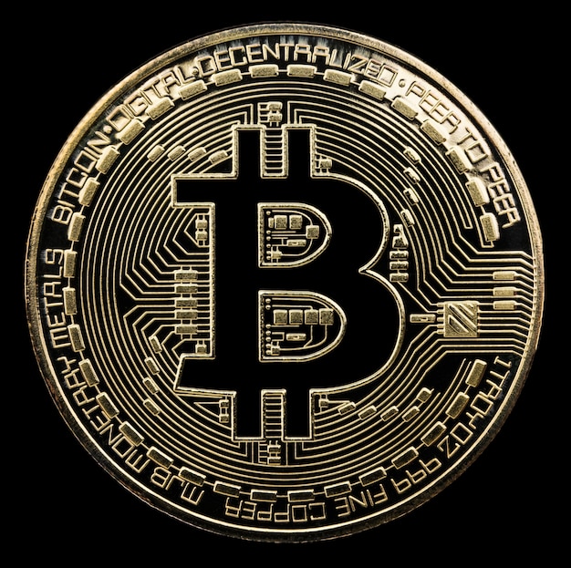 Golden bitcoin on a black background