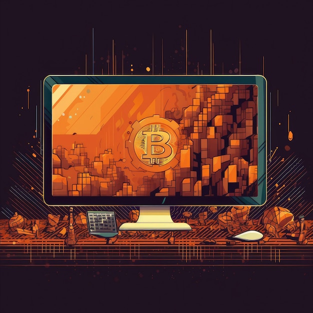 Golden bitcoin coin in fire flame water splashes and lightning Bitcoin Gold blockchain hard fork con