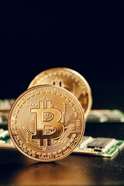 Bitcoin dorato e chip per computer