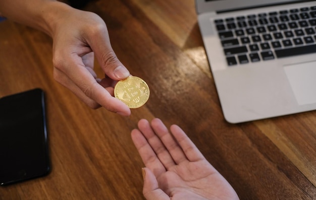 golden bitcoin cryptocurrency ethereum business finance and technology concept