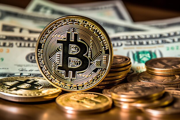Foto bitcoin dorato criptovaluta digitale denaro futuristico concetto di trading su internet per affari tecnologici