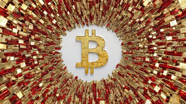 Foto bitcoin d'oro circondato da cubi rossi e d'oro