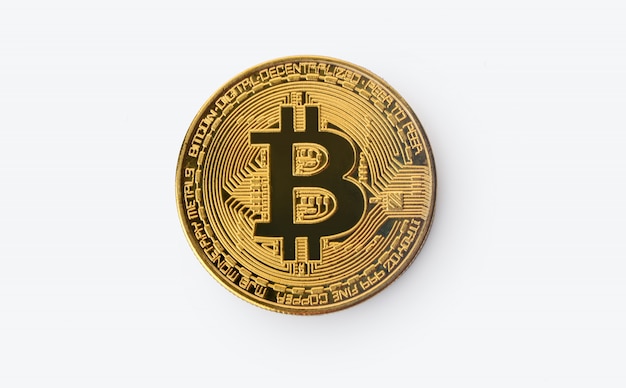 Golden Bitcoin in White Background