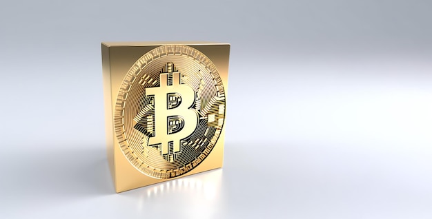 a golden bitcoin on a white background