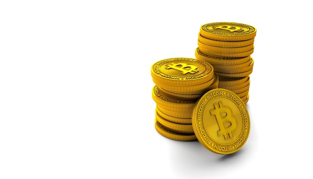 Golden bitcoins isolated on white