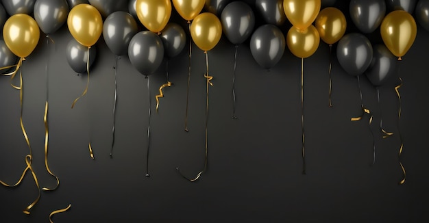 Golden and black balloons on black background