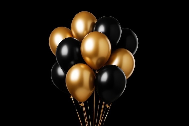 Golden And Black Balloons Isolated On A Black ai generated