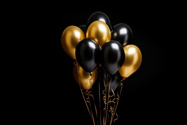 Golden And Black Balloons Isolated On A Black ai generated