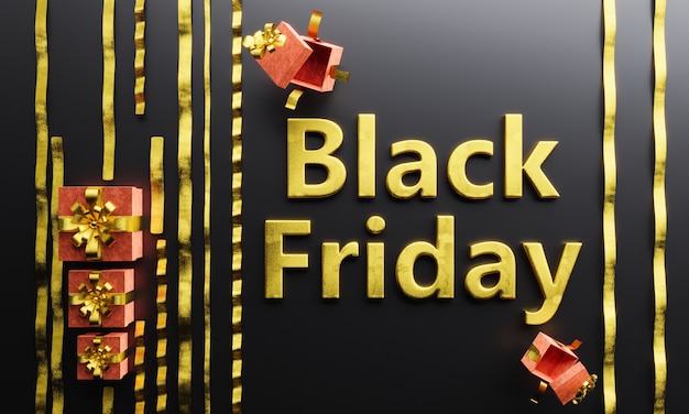 Photo golden black friday sign with bows and gifts
