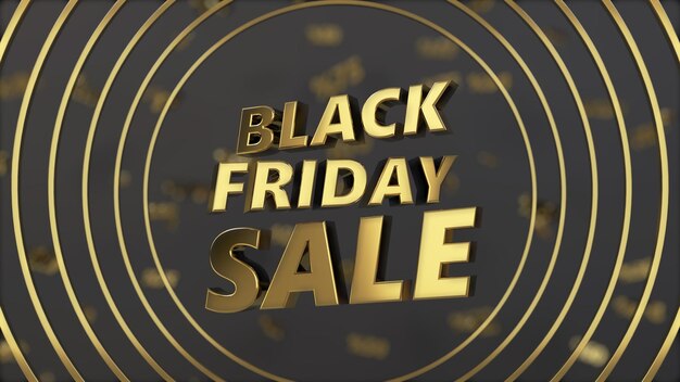 Golden black friday text on center of circular shapes. 3d illustration, suitable for discount and sale themes.