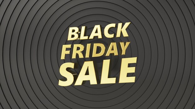 Photo golden black friday text on center of circular shapes. 3d illustration, suitable for discount and sale themes.