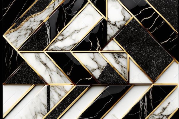 Golden Black and White Marble with Artificial Stone Texture Created Using Generative AI Technology