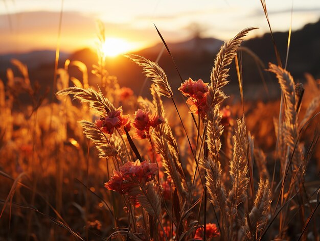 Golden Blades The sun is setting behind tall grasses in a mesmerizing display of natures silhouett