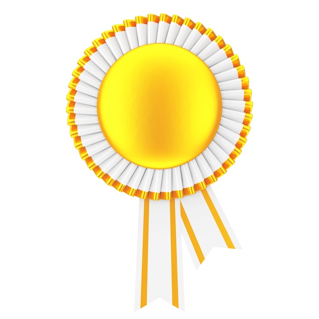 Golden Blank Award Ribbon Rosette on a white background. 3d Rendering.