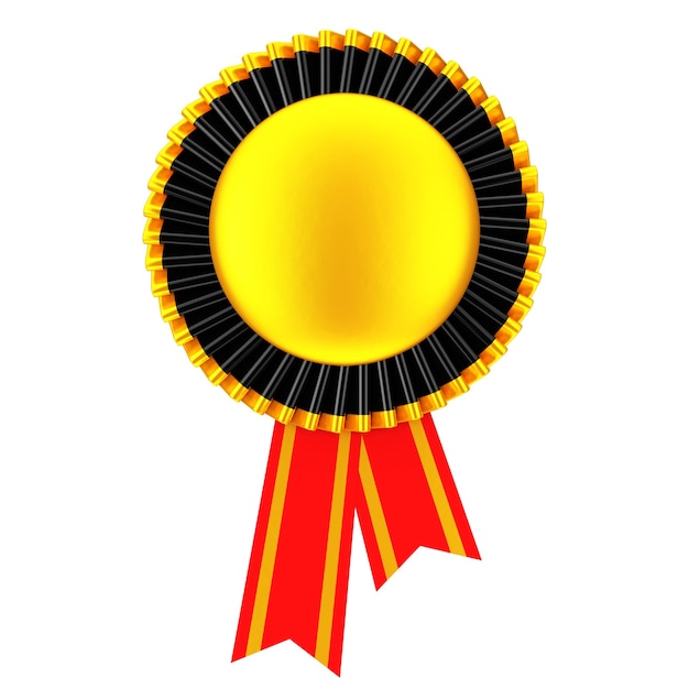 Golden Blank Award Ribbon Rosette on a white background. 3d Rendering.