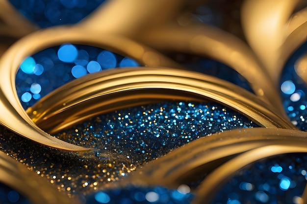 Golden and blue glitter abstract blurry background