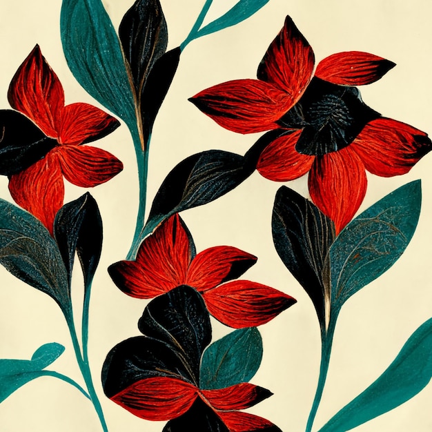 Golden blue and red abstract flower Illustration