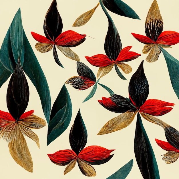 Golden blue and red abstract flower Illustration