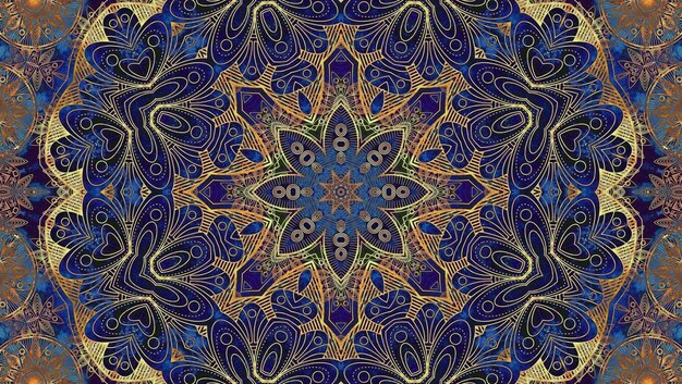 Golden blue textured mandala art pattern for glory mystic magic design element