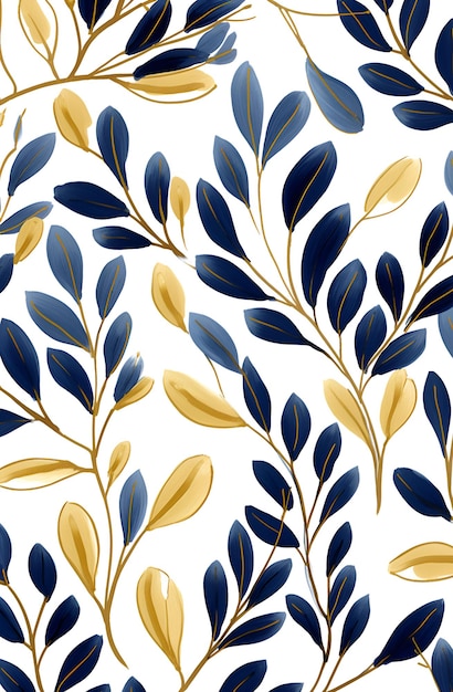 golden and blue tree leaves on white background wall art home decor
