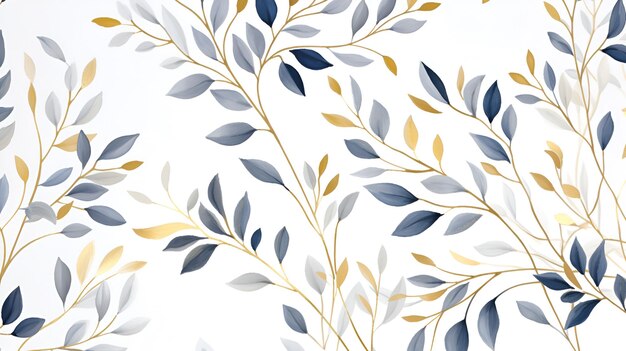 golden and blue tree leaves on white background wall art home decor
