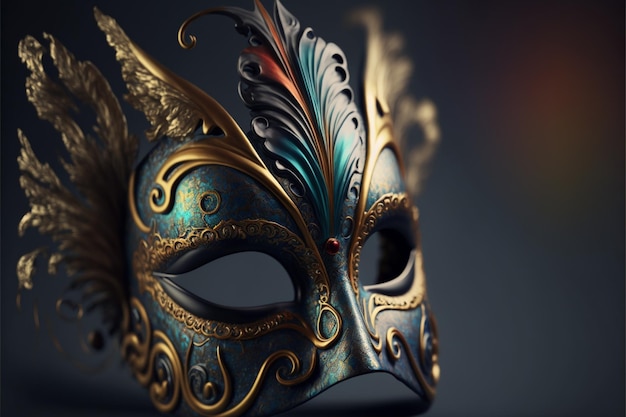 Golden Blue Ultra Realistic Carnival Mask, Costume Party. generative AI