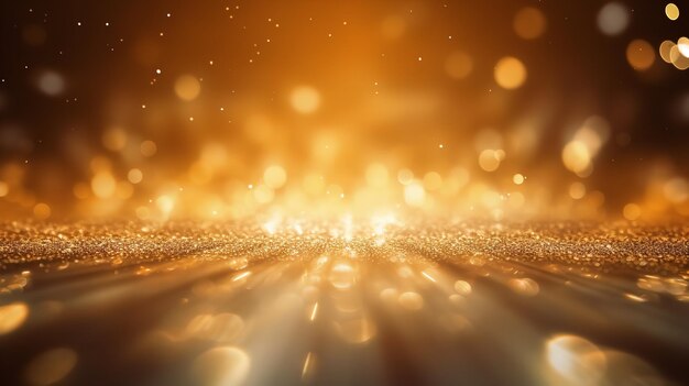 Золотой фон Bokeh абстрагирован с ослепительными размытыми блесками Искаженная блестящая пыль Макро в крупном плане Генеративный ИИ