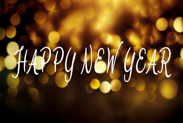 Photo golden bokeh ligths with happy new year text