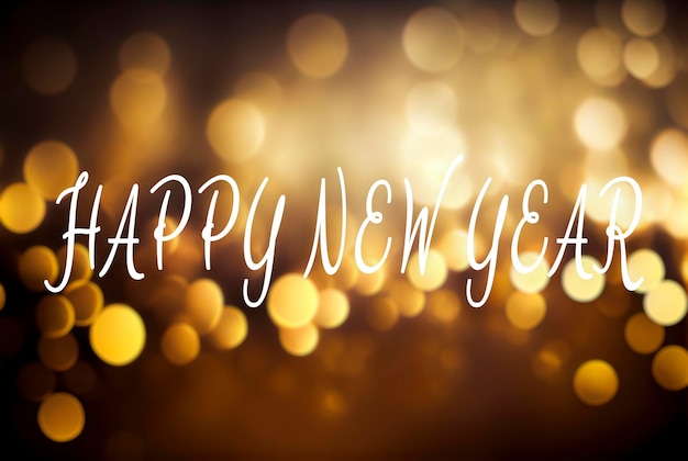 Photo golden bokeh ligths with happy new year text