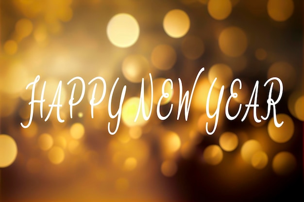 Photo golden bokeh ligths with happy new year text