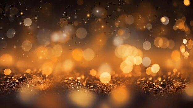 A golden bokeh with defocused lights in warm hues of gold