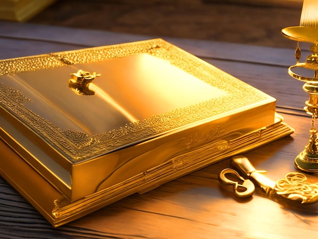 golden book with key on the table free image downloade