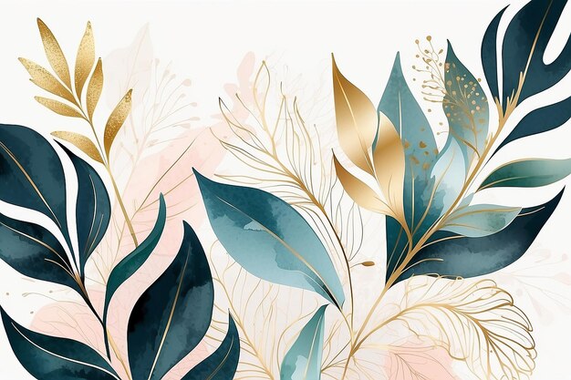 Golden Botanical Elegance Abstract Luxury Wallpaper with Minimal Style