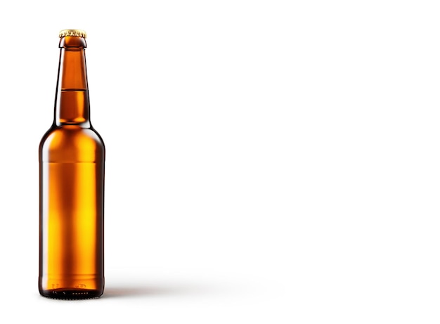 Golden bottle of beer on white background